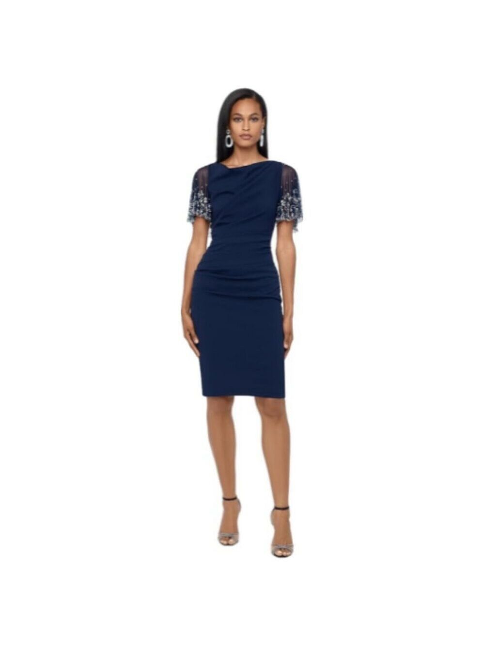 **Betsy & Adam** Women's Short Scuba Crepe Dress with Beaded Sleeve 10
